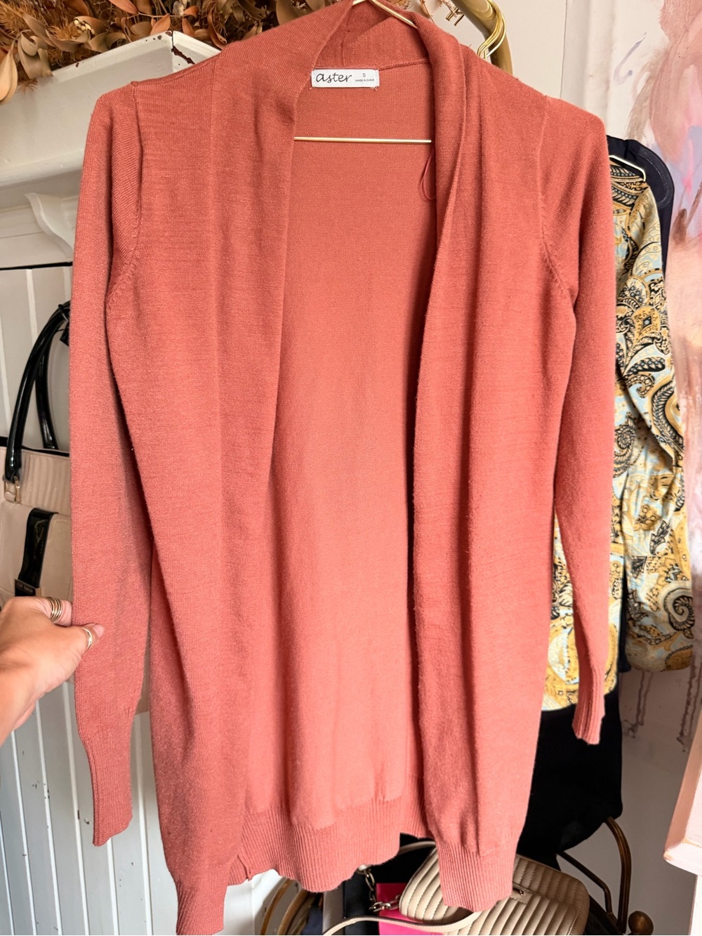 Aster Open-Front Rust Pink Women’s Cardigan Sweater